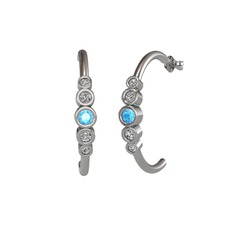 Akuamarin, beyaz zirkon ve swarovski 14 ayar beyaz altın küpe