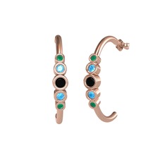 Minimal 5 Taşlı Küpe - Siyah zirkon, akuamarin ve kök zümrüt 925 ayar rose altın kaplama gümüş küpe #1bjwdtw