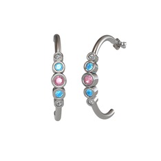Pembe kuvars, akuamarin ve swarovski 8 ayar beyaz altın küpe