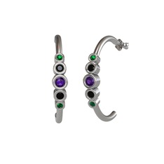 Minimal 5 Taşlı Küpe - Ametist, siyah zirkon ve yeşil kuvars 14 ayar beyaz altın küpe #1c3eta3