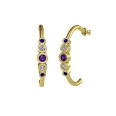 Minimal 5 Taşlı Küpe - Ametist, swarovski ve lab safir 14 ayar altın küpe #1c7otcd