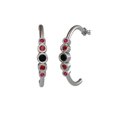 Minimal 5 Taşlı Küpe - Siyah zirkon, garnet ve rodolit garnet 8 ayar beyaz altın küpe #1cautlg