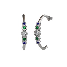 Minimal 5 Taşlı Küpe - Swarovski, yeşil kuvars ve lab safir 18 ayar beyaz altın küpe #1cb0bte
