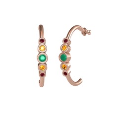 Minimal 5 Taşlı Küpe - Kök zümrüt, sitrin ve kök yakut 18 ayar rose altın küpe #1cbj4r