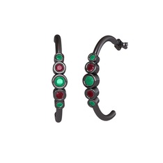 Minimal 5 Taşlı Küpe - Kök zümrüt ve kök yakut 925 ayar siyah rodyum kaplama gümüş küpe #1ceu0w