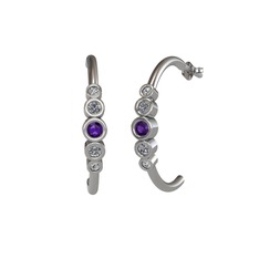 Minimal 5 Taşlı Küpe - Ametist, pırlanta ve swarovski 14 ayar beyaz altın küpe (0.08 karat) #1ciiiyd