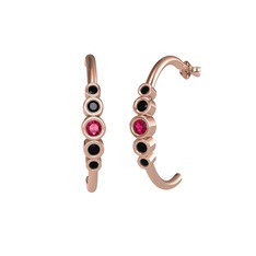Minimal 5 Taşlı Küpe - Rodolit garnet ve siyah zirkon 8 ayar rose altın küpe #1cj5aj0