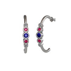 Minimal 5 Taşlı Küpe - Lab safir, rodolit garnet ve pırlanta 925 ayar gümüş küpe (0.08 karat) #1cqldh5