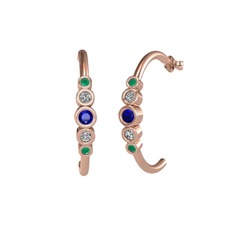 Minimal 5 Taşlı Küpe - Lab safir, swarovski ve kök zümrüt 8 ayar rose altın küpe #1csbw4t