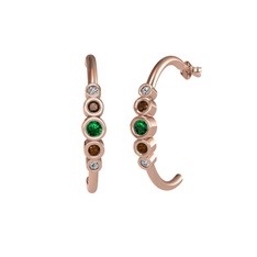Minimal 5 Taşlı Küpe - Yeşil kuvars, dumanlı kuvars ve swarovski 925 ayar rose altın kaplama gümüş küpe #1d0z93m