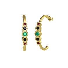 Minimal 5 Taşlı Küpe - Kök zümrüt, siyah zirkon ve kök yakut 18 ayar altın küpe #1d4l9rl