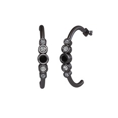 Minimal 5 Taşlı Küpe - Siyah zirkon, swarovski ve pırlanta 925 ayar siyah rodyum kaplama gümüş küpe (0.08 karat) #1dexhgj