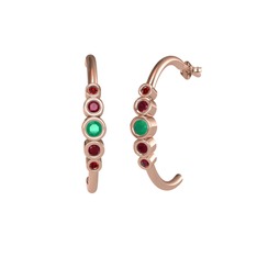 Minimal 5 Taşlı Küpe - Kök zümrüt, kök yakut ve garnet 14 ayar rose altın küpe #1dflah5