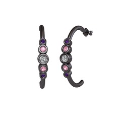Minimal 5 Taşlı Küpe - Beyaz zirkon, pembe kuvars ve ametist 925 ayar siyah rodyum kaplama gümüş küpe #1dv9xc6