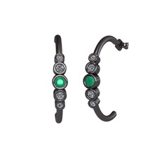 Minimal 5 Taşlı Küpe - Kök zümrüt ve pırlanta 925 ayar siyah rodyum kaplama gümüş küpe (0.16 karat) #1e5vrqv