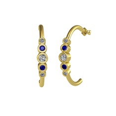 Minimal 5 Taşlı Küpe - Swarovski, lab safir ve pırlanta 18 ayar altın küpe (0.08 karat) #1e6zzzj