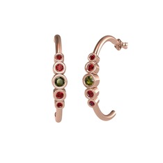 Minimal 5 Taşlı Küpe - Peridot ve garnet 925 ayar rose altın kaplama gümüş küpe #1e9y464