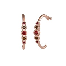 Minimal 5 Taşlı Küpe - Garnet, dumanlı kuvars ve kök yakut 18 ayar rose altın küpe #1eay4ie