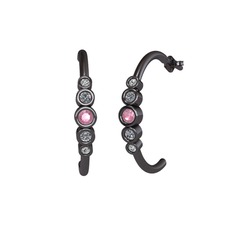 Minimal 5 Taşlı Küpe - Pembe kuvars, pırlanta ve swarovski 925 ayar siyah rodyum kaplama gümüş küpe (0.08 karat) #1ee4sqp