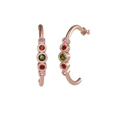 Peridot, garnet ve pembe kuvars 8 ayar rose altın küpe