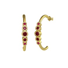 Minimal 5 Taşlı Küpe - Kök yakut ve rodolit garnet 14 ayar altın küpe #1f101p6