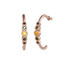 Minimal 5 Taşlı Küpe - Sitrin, peridot ve dumanlı kuvars 8 ayar rose altın küpe #1f1mozu