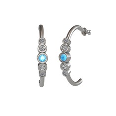 Minimal 5 Taşlı Küpe - Akuamarin, swarovski ve pırlanta 18 ayar beyaz altın küpe (0.08 karat) #1fbic3s