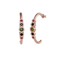 Minimal 5 Taşlı Küpe - Peridot, siyah zirkon ve rodolit garnet 925 ayar rose altın kaplama gümüş küpe #1fephpi