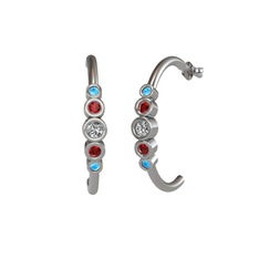 Minimal 5 Taşlı Küpe - Swarovski, garnet ve akuamarin 14 ayar beyaz altın küpe #1fmpp3f