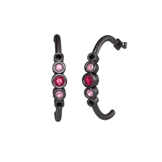 Minimal 5 Taşlı Küpe - Rodolit garnet, pembe kuvars ve siyah zirkon 925 ayar siyah rodyum kaplama gümüş küpe #1fshbjg