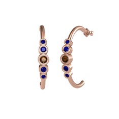 Minimal 5 Taşlı Küpe - Dumanlı kuvars ve lab safir 14 ayar rose altın küpe #1ga3bpb