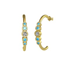 Beyaz zirkon ve akuamarin 18 ayar altın küpe