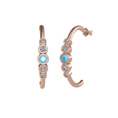 Minimal 5 Taşlı Küpe - Akuamarin, beyaz zirkon ve swarovski 8 ayar rose altın küpe #1gjtr3i