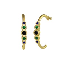 Minimal 5 Taşlı Küpe - Siyah zirkon, yeşil kuvars ve lab safir 18 ayar altın küpe #1gtfjpj