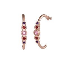 Minimal 5 Taşlı Küpe - Pembe kuvars, garnet ve ametist 14 ayar rose altın küpe #1h2dftp