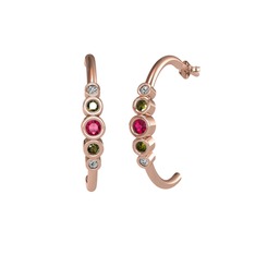 Minimal 5 Taşlı Küpe - Rodolit garnet, peridot ve swarovski 18 ayar rose altın küpe #1h9oxl2