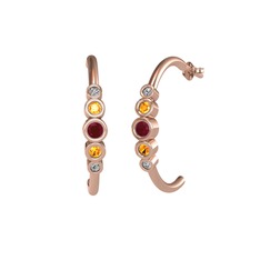 Minimal 5 Taşlı Küpe - Kök yakut, sitrin ve beyaz zirkon 8 ayar rose altın küpe #1ha3gi