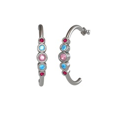 Minimal 5 Taşlı Küpe - Pembe kuvars, akuamarin ve rodolit garnet 14 ayar beyaz altın küpe #1hdmhhs