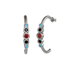 Garnet, siyah zirkon ve akuamarin 18 ayar beyaz altın küpe