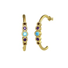 Akuamarin, ametist ve dumanlı kuvars 925 ayar altın kaplama gümüş küpe