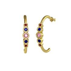 Minimal 5 Taşlı Küpe - Pembe kuvars, lab safir ve garnet 14 ayar altın küpe #1hlo42e