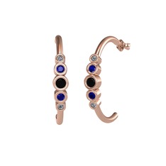 Minimal 5 Taşlı Küpe - Siyah zirkon, lab safir ve pırlanta 8 ayar rose altın küpe (0.08 karat) #1i4czly