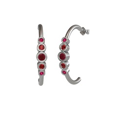 Minimal 5 Taşlı Küpe - Kök yakut, garnet ve rodolit garnet 8 ayar beyaz altın küpe #1i5n4y5