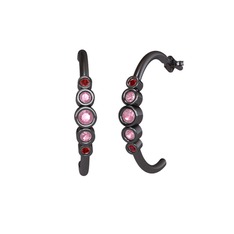 Minimal 5 Taşlı Küpe - Pembe kuvars ve garnet 925 ayar siyah rodyum kaplama gümüş küpe #1i5qs7z