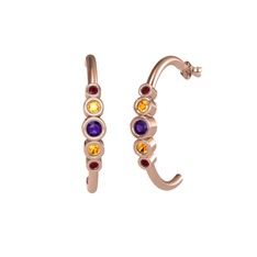 Minimal 5 Taşlı Küpe - Ametist, sitrin ve kök yakut 18 ayar rose altın küpe #1icvprq