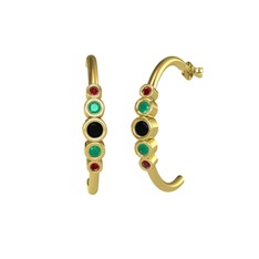 Minimal 5 Taşlı Küpe - Siyah zirkon, kök zümrüt ve garnet 18 ayar altın küpe #1ifd8vb