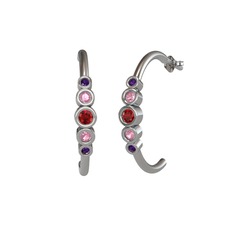 Minimal 5 Taşlı Küpe - Garnet, pembe kuvars ve ametist 8 ayar beyaz altın küpe #1ilct5q