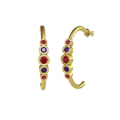 Minimal 5 Taşlı Küpe - Garnet, ametist ve rodolit garnet 18 ayar altın küpe #1inat6y