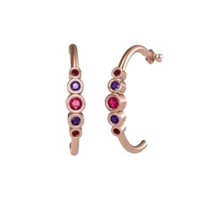 Minimal 5 Taşlı Küpe - Rodolit garnet, ametist ve kök yakut 8 ayar rose altın küpe #1ioafqu
