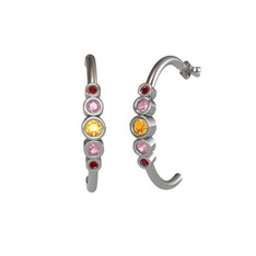 Minimal 5 Taşlı Küpe - Sitrin, pembe kuvars ve garnet 18 ayar beyaz altın küpe #1ipc5a5